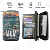 Thumbnail for Frederick W. Smith International Airport Memphis (MEM) Leather Wallets - Zip Long Wallet - Scene + Name