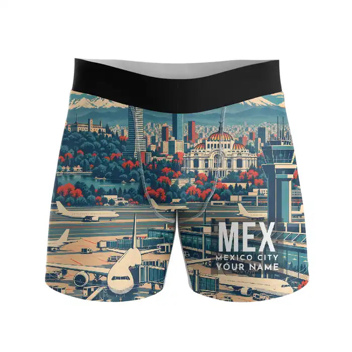 Mexico City Benito Juarez International Airport (MEX) Men Boxers - Scene + Name