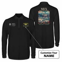 Thumbnail for Mexico City Benito Juarez International Airport (MEX) Premium Polo T-Shirts - Poster + Name - Long Sleeve - Black