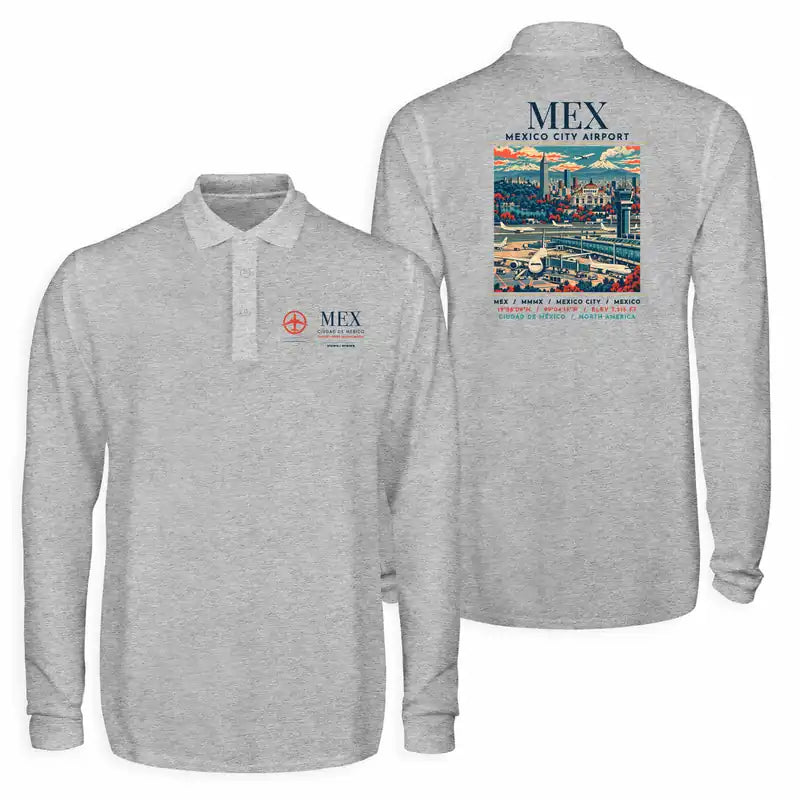 Mexico City Benito Juarez International Airport (MEX) Premium Polo T-Shirts - Poster - Long Sleeve - Gray