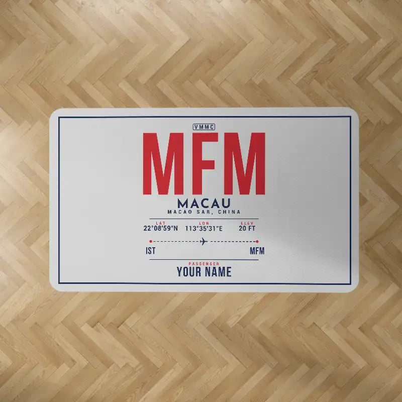 Macau International Airport (MFM) Carpets - Carpet Rectangle - ID Tag + Name - Light Gray