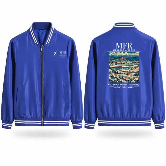 Rogue Valley International–Medford Airport (MFR) Stylish Jackets - Baseball Collar - Poster - Royal Blue