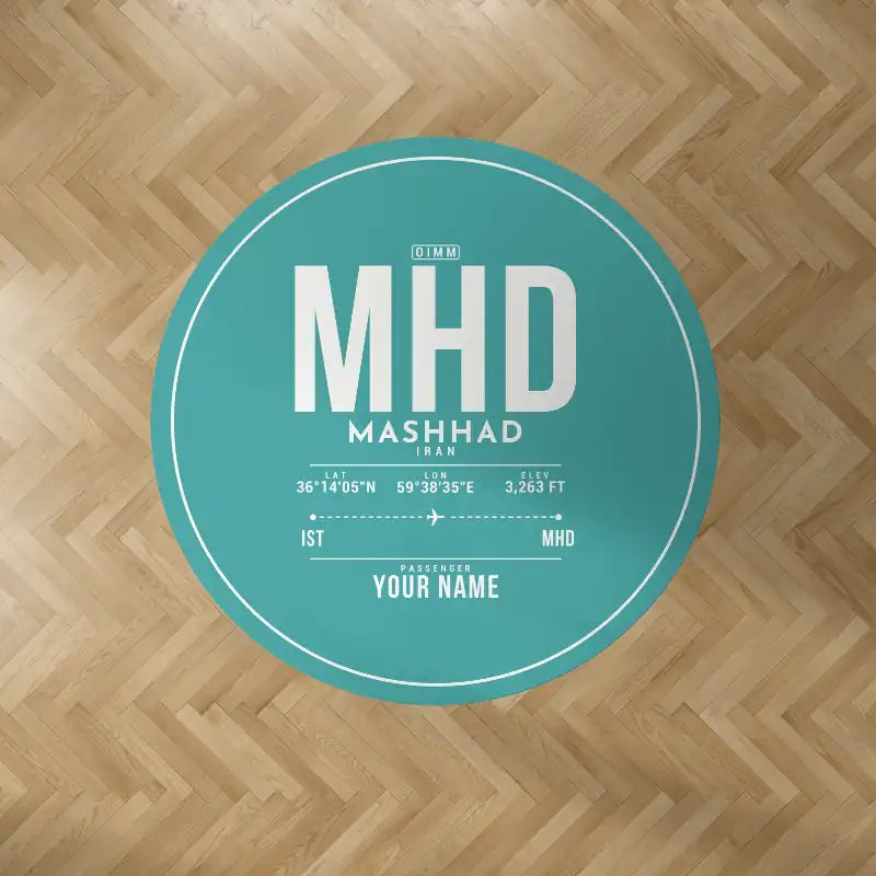 Mashhad Shahid Hasheminejad International Airport (MHD) Carpets - Carpet Round - ID Tag + Name - Turquoise