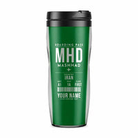 Thumbnail for Mashhad Shahid Hasheminejad International Airport (MHD) Travel Mugs - Boarding Pass + Name - Plastic (No Holder) - Green