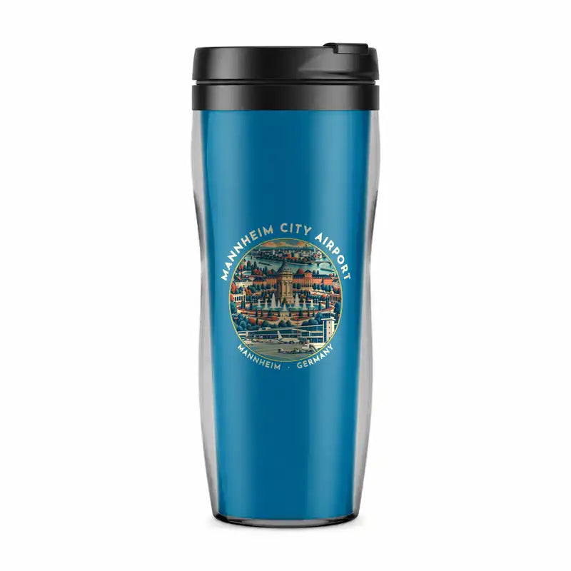 Mannheim City Airport (MHG) Travel Mugs - Badge - Plastic (No Holder) - Light Blue