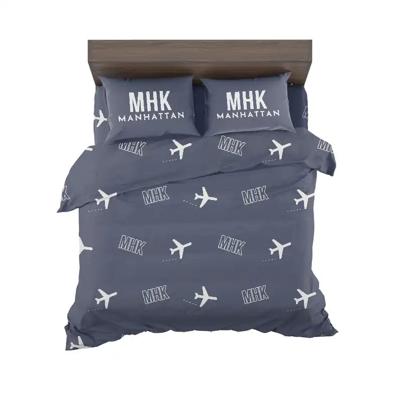 Manhattan Regional Airport (MHK) Bedding Sets & Blankets - Bedding Set - Pattern - Navy Blue