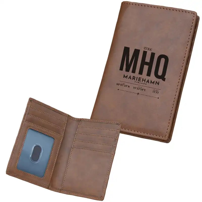 Mariehamn Airport (MHQ) Leather Wallets - Card Holder Wallet - Dark - Tag