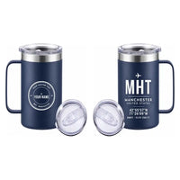 Thumbnail for Manchester–Boston Regional Airport (MHT) Stainless Steel Mugs - ID Tag + Custom Back - Stainless Steel Mug - 24 oz / 700ML - Navy Blue