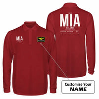 Thumbnail for Miami International Airport (MIA) Premium Polo T-Shirts - Tag + Name - Long Sleeve - Dark Red