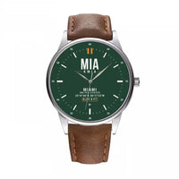 Thumbnail for Miami International Airport (MIA) Aviator Watches - Classic - Dark Green - Leather Strap - Brown Leather Strap