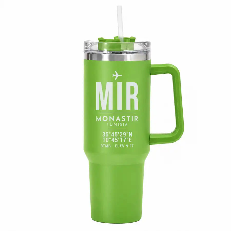Monastir Habib Bourguiba International Airport (MIR) Stainless Steel Mugs - ID Tag - 40oz Car Mug - Green