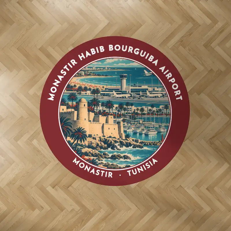 Monastir Habib Bourguiba International Airport (MIR) Carpets - Carpet Round - Badge - Dark Red