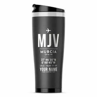 Thumbnail for Región de Murcia International Airport (MJV) Travel Mugs - ID Tag + Name - Stainless Steel (No Holder) - Gray