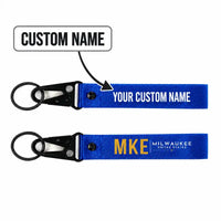 Thumbnail for Milwaukee Mitchell International Airport (MKE) Hawk-Shaped Key Chains - Hawk Key Chain - Tag - Blue + NAME