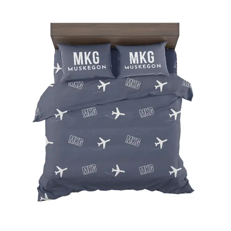 Muskegon County Airport (MKG) Bedding Sets & Blankets - Bedding Set - Pattern - Navy Blue