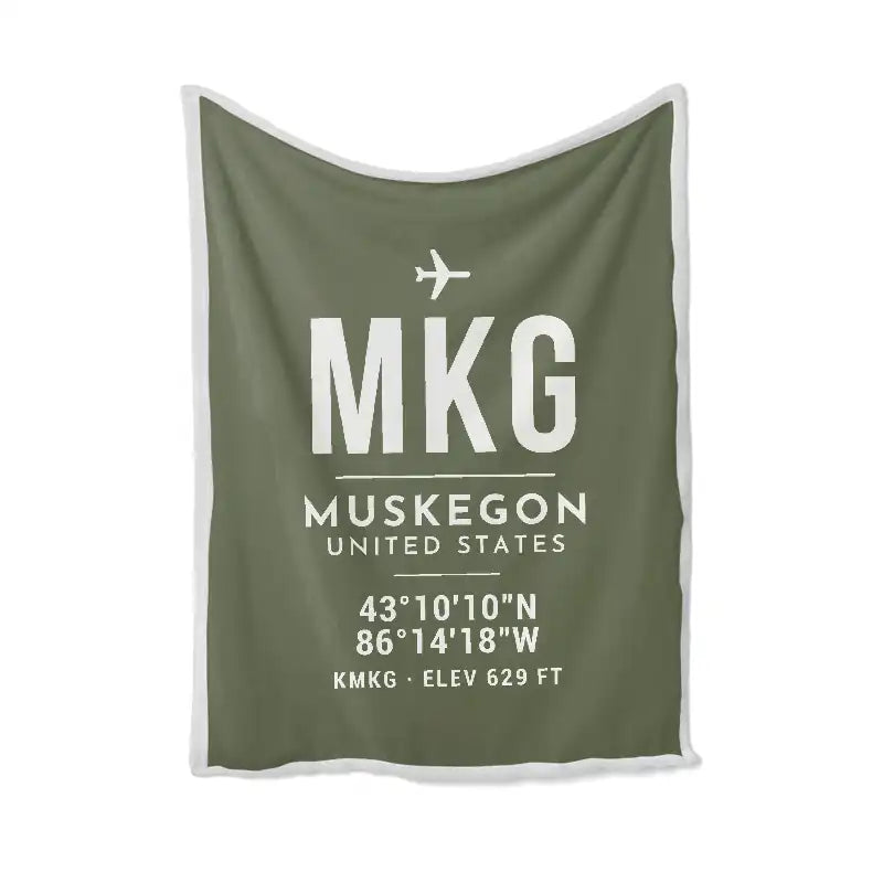Muskegon County Airport (MKG) Bedding Sets & Blankets - Blanket - ID Tag - Green Army