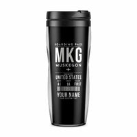 Thumbnail for Muskegon County Airport (MKG) Travel Mugs - Boarding Pass + Name - Plastic (No Holder) - Black