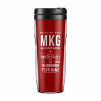 Thumbnail for Muskegon County Airport (MKG) Travel Mugs - Boarding Pass + Name - Plastic (No Holder) - Red