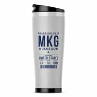 Thumbnail for Muskegon County Airport (MKG) Travel Mugs - Boarding Pass - Stainless Steel (No Holder) - Light Gray
