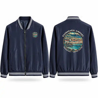 Thumbnail for Molokai Airport (MKK) Stylish Jackets - Baseball Collar - Badge - Navy Blue