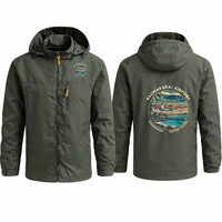 Thumbnail for Molokai Airport (MKK) Stylish Jackets - Hooded Windbreaker - Badge - Olive Green