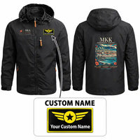 Thumbnail for Molokai Airport (MKK) Stylish Jackets - Hooded Windbreaker - Poster + Name - Black