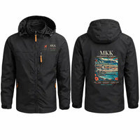 Thumbnail for Molokai Airport (MKK) Stylish Jackets - Hooded Windbreaker - Poster - Black