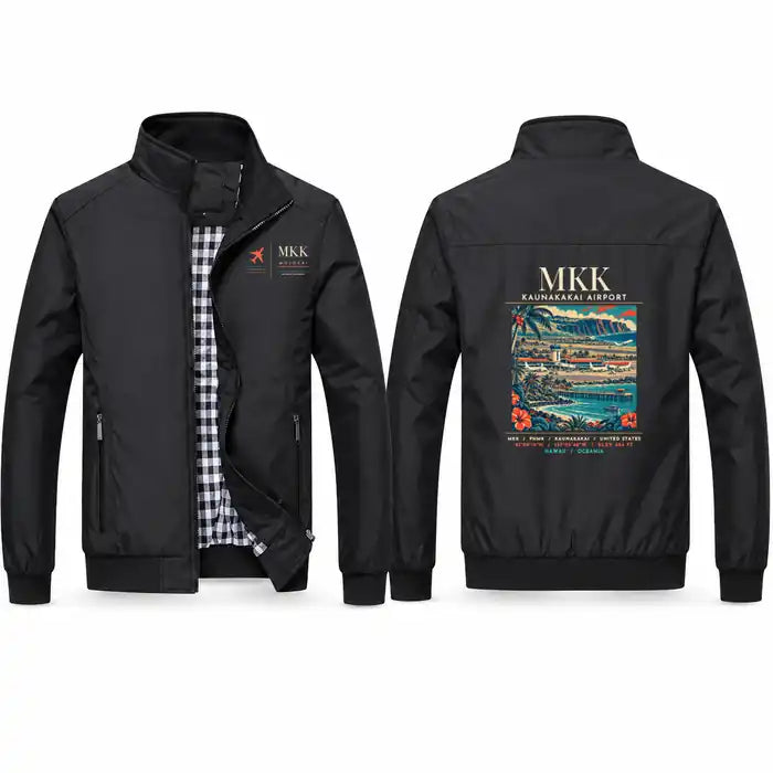 Molokai Airport (MKK) Stylish Jackets - Stand Collar - Poster - Black