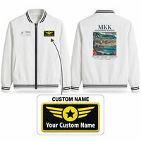 Thumbnail for Molokai Airport (MKK) Stylish Jackets - Baseball Collar - Poster + Name - White