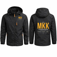Thumbnail for Molokai Airport (MKK) Stylish Jackets - Hooded Windbreaker - Tag - Black