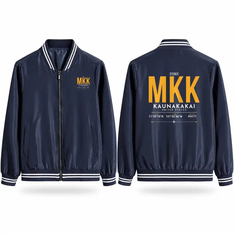 Molokai Airport (MKK) Stylish Jackets - Baseball Collar - Tag - Navy Blue