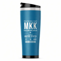 Thumbnail for Molokai Airport (MKK) Travel Mugs - Boarding Pass - Stainless Steel (No Holder) - Light Blue