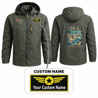 Thumbnail for Malta International Airport (MLA) Stylish Jackets - Hooded Windbreaker - Poster + Name - Olive Green