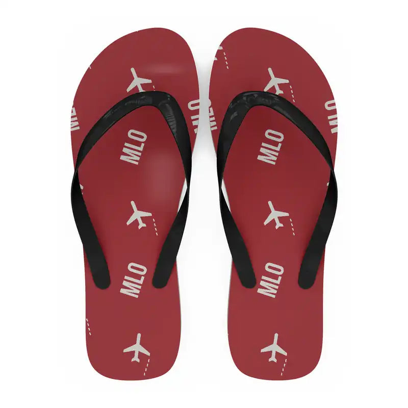 Milos Airport (MLO) Slippers & Flip Flops - Slippers - Flip Flops - Pattern - Red