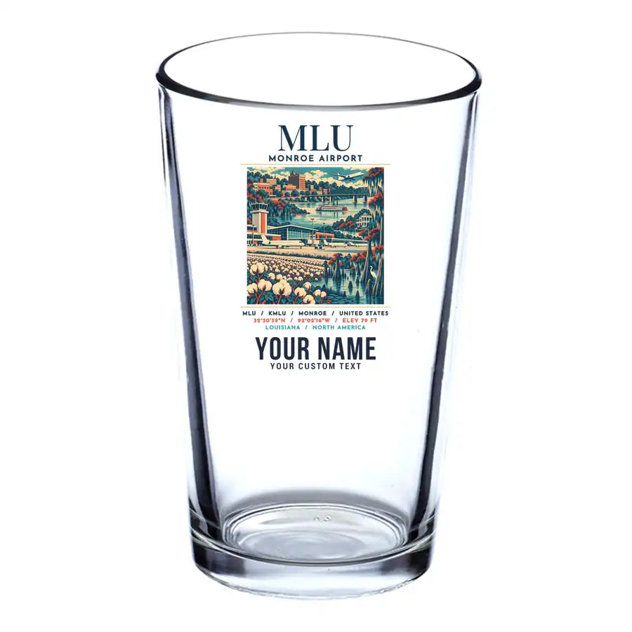 Monroe Regional Airport (MLU) Glasses - Poster + Name - Beer & Water Glass