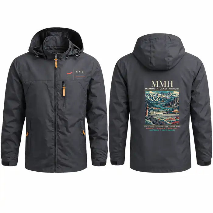 Mammoth Yosemite Airport (MMH) Stylish Jackets - Hooded Windbreaker - Poster - Charcoal