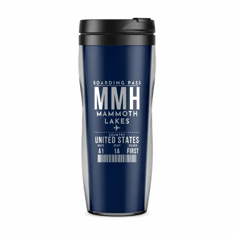 Mammoth Yosemite Airport (MMH) Travel Mugs - Boarding Pass - Plastic (No Holder) - Dark Blue
