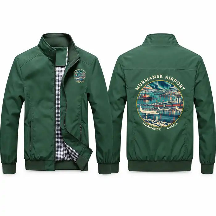 Emperor Nicholas II Murmansk Airport (MMK) Stylish Jackets - Stand Collar - Badge - Green