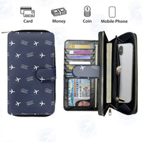 Thumbnail for Emperor Nicholas II Murmansk Airport (MMK) Leather Wallets - Zip Long Wallet - Pattern - Navy Blue