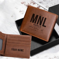 Thumbnail for Manila Ninoy Aquino International Airport (MNL) Leather Wallets - Laser Leather Wallet - Tag + Name