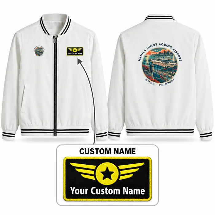 Manila Ninoy Aquino International Airport (MNL) Stylish Jackets - Baseball Collar - Badge + Name - White