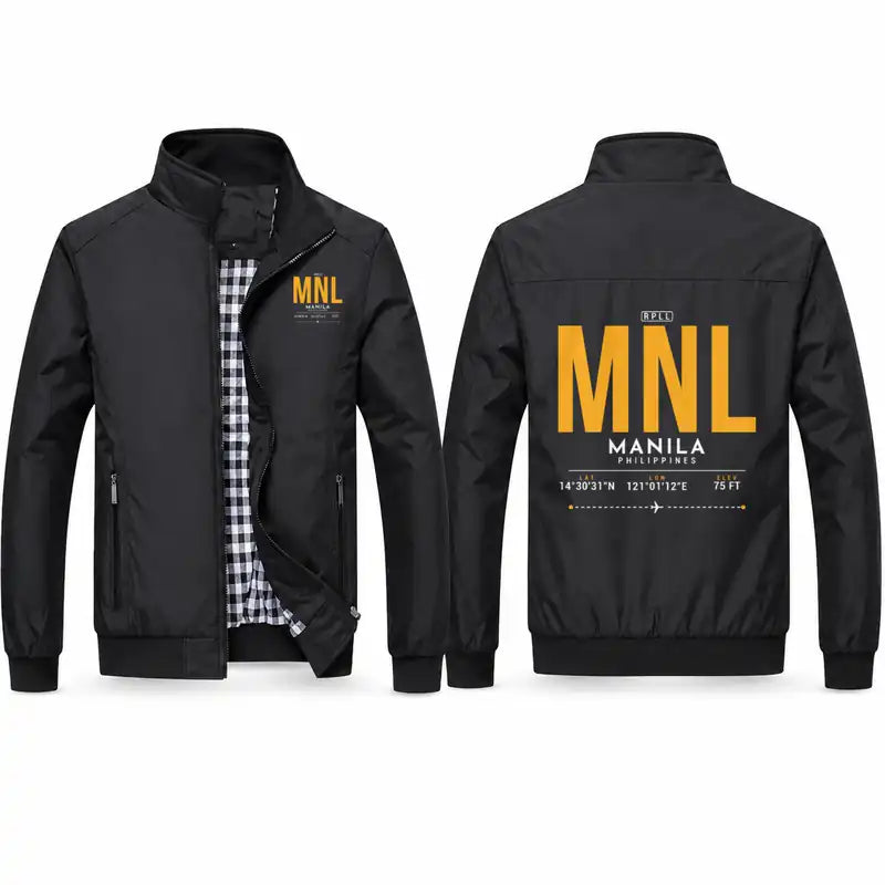 Manila Ninoy Aquino International Airport (MNL) Stylish Jackets - Stand Collar - Tag - Black