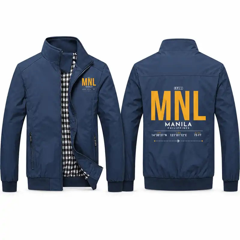 Manila Ninoy Aquino International Airport (MNL) Stylish Jackets - Stand Collar - Tag - Navy Blue
