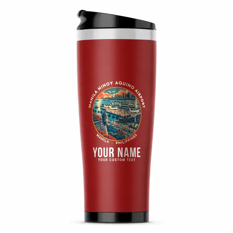 Manila Ninoy Aquino International Airport (MNL) Travel Mugs - Badge + Name - Stainless Steel (No Holder) - Red