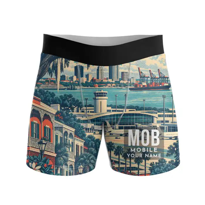 Mobile Regional Airport (MOB) Men Boxers - Scene + Name