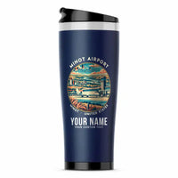 Thumbnail for Minot International Airport (MOT) Travel Mugs - Badge + Name - Stainless Steel (No Holder) - Dark Blue