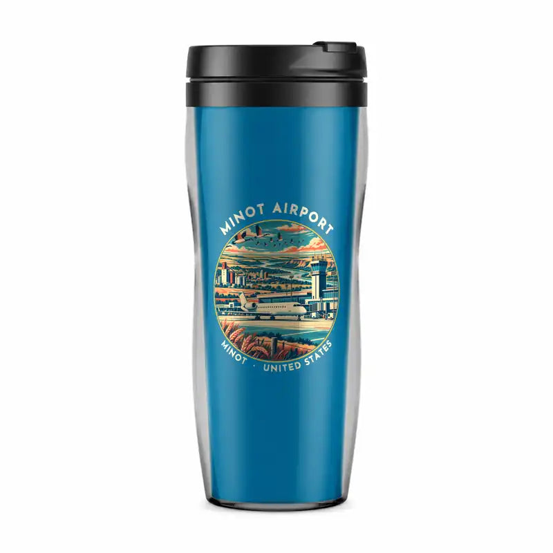 Minot International Airport (MOT) Travel Mugs - Badge - Plastic (No Holder) - Light Blue