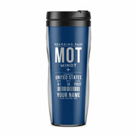 Thumbnail for Minot International Airport (MOT) Travel Mugs - Boarding Pass + Name - Plastic (No Holder) - Blue