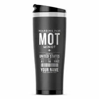 Thumbnail for Minot International Airport (MOT) Travel Mugs - Boarding Pass + Name - Stainless Steel (No Holder) - Gray