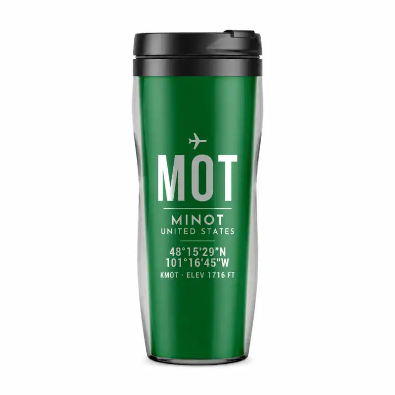 Minot International Airport (MOT) Travel Mugs - ID Tag - Plastic (No Holder) - Green